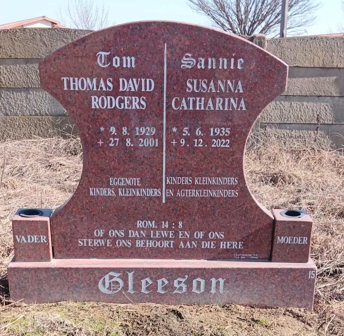 GLEESON Thomas David Rodgers 1929-2001 & Susanna Catharina 1935-2022 