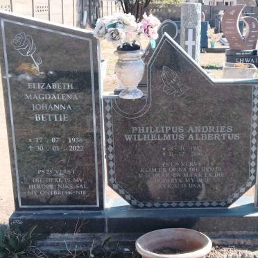 LABUSCHAGNE Phillipus Andries Wilhelmus Albertus 1932-  & Elizabeth Magdalena Johanna 1938-2022