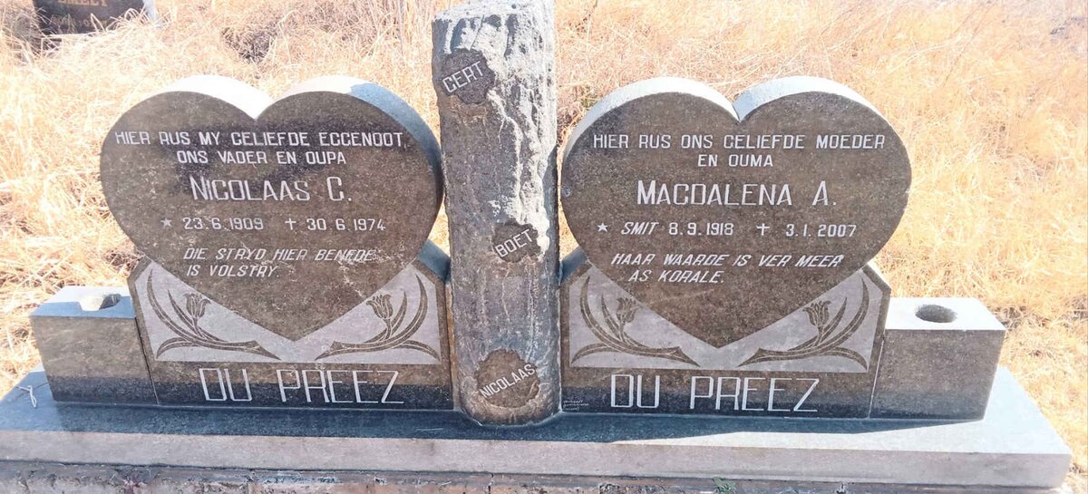 PREEZ Nicolaas C., du 1909-1974 & Magdalena A. SMIT 1918-2007