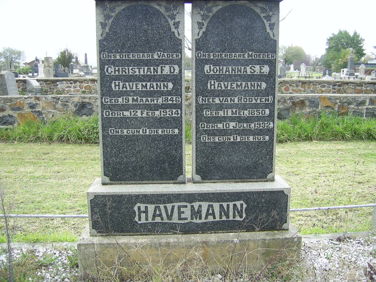 HAVEMANN Christian F.D. 1846-1934 &amp; Johanna S.E. VAN ROOYEN 1850-1932