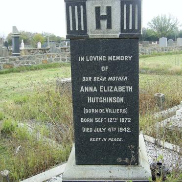 HUTCHINSON Anna Elizabeth nee DE VILLIERS 1872-1942
