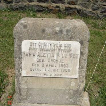 WET Maria Aletta P., de nee CRONJE 1883-1906