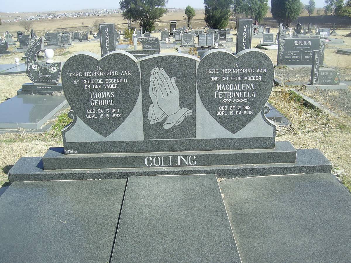 COLLING Thomas George 1910-1982 &amp; Magdalena Petronella FOURIE 1912-1995