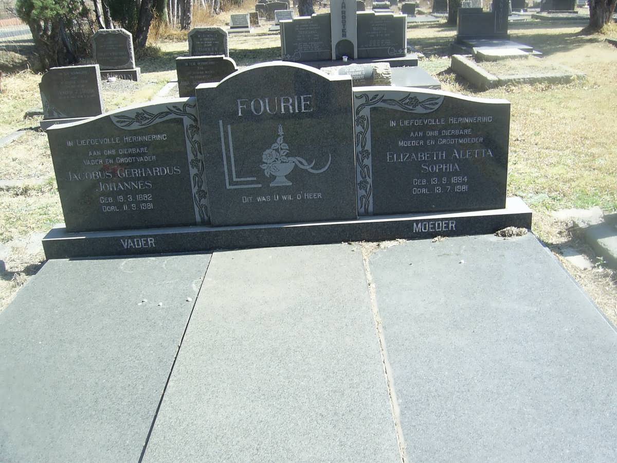 FOURIE Jacobus Gerhardus Johannes 1892-1981 &amp; Elizabeth Aletta Sophia 1894-1981