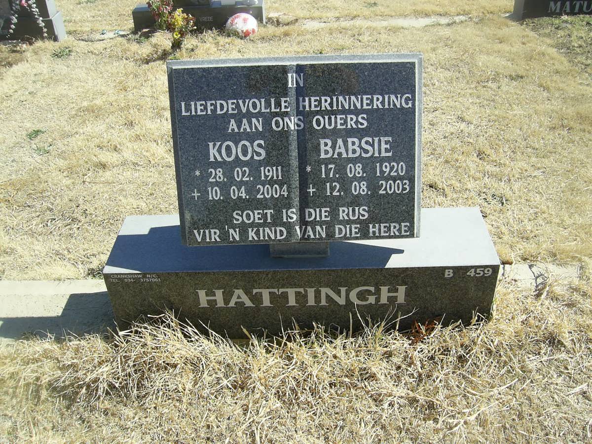 HATTINGH Koos 1911-2004 &amp; Babsie 1920-2003