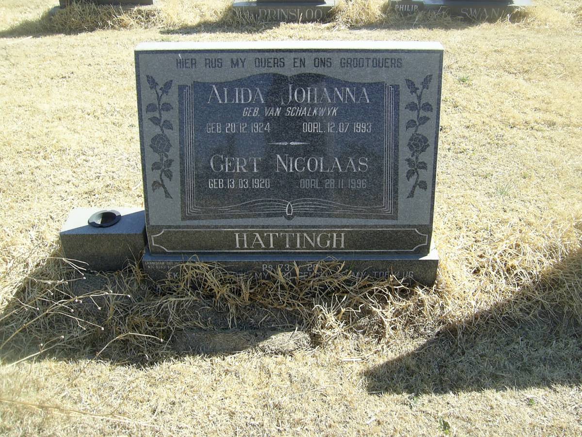 HATTINGH Gert Nicolaas 1920-1996 &amp; Alida Johanna VAN SCHALKWYK 1924-1993