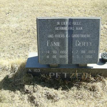 PETZER Fanie 1905-1990 &amp; Gerty 1904-1996