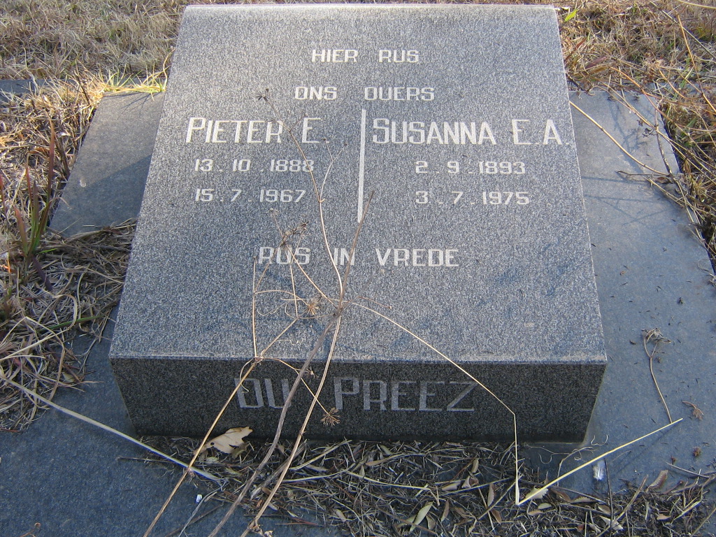 PREEZ Pieter E., du 1888-1967 &amp; Susanna E.A. 1893-1975