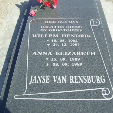 RENSBURG Willem Hendrik, Janse van 1902-1987 &amp; Anna Elizabeth 1909-1989