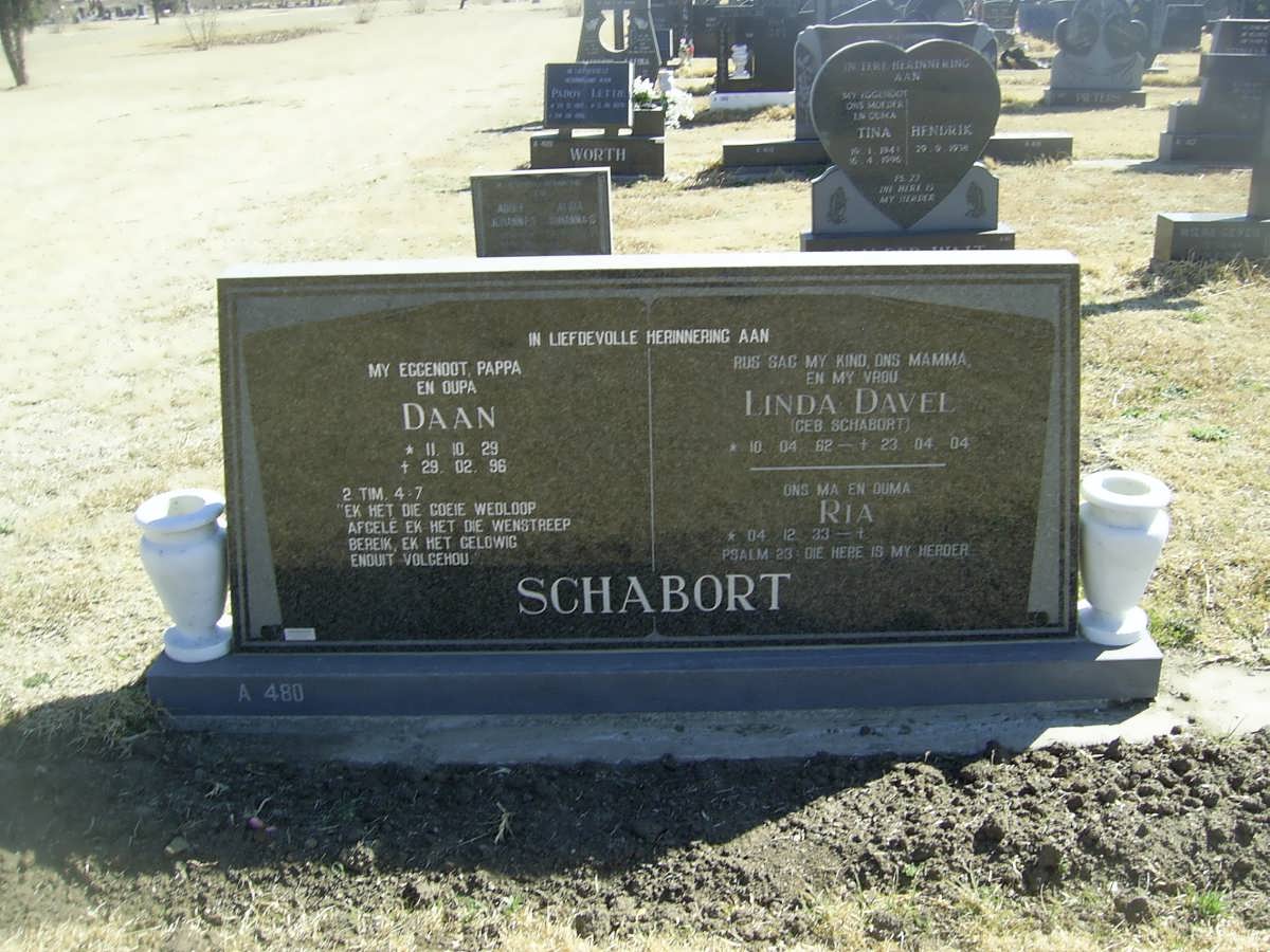 SCHABORT Daniel Wouter 1929-1996 & Rachel Maria VIVIERS 1933-  :: DAVEL Linda nee SCHABORT 1962-2004