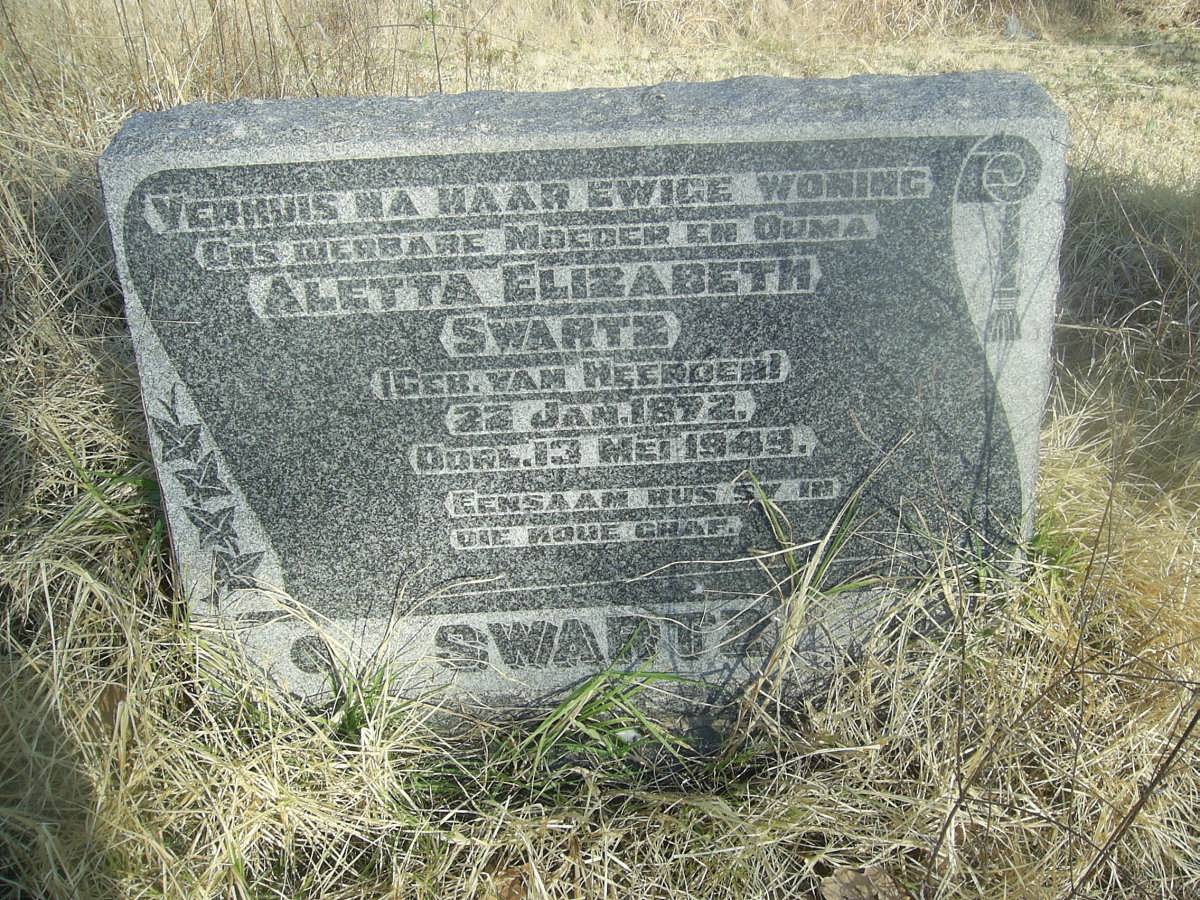SWARTZ Aletta Elizabeth nee VAN HEERDEN 1872-1949