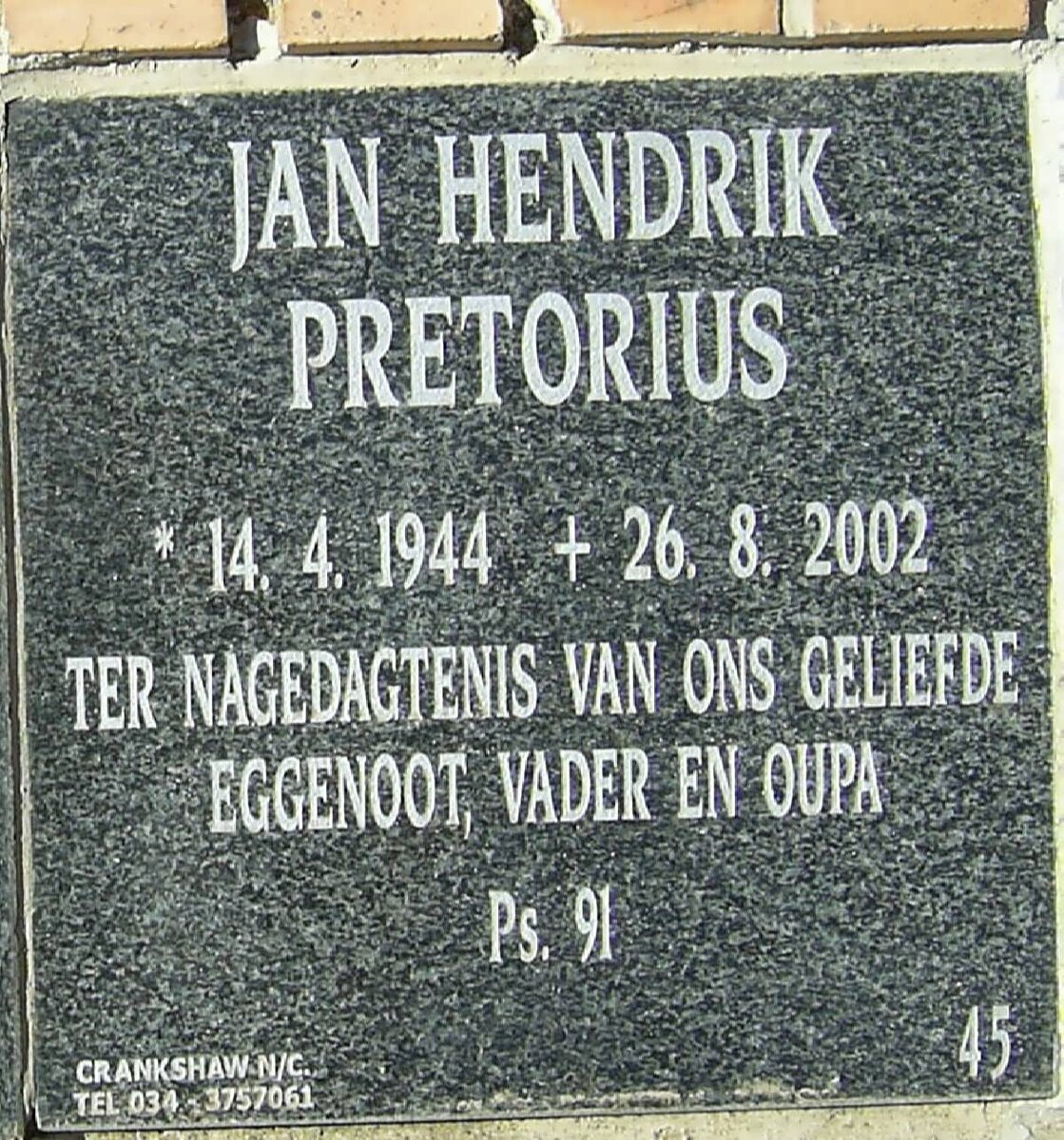 PRETORIUS Jan Hendrik 1944-2002