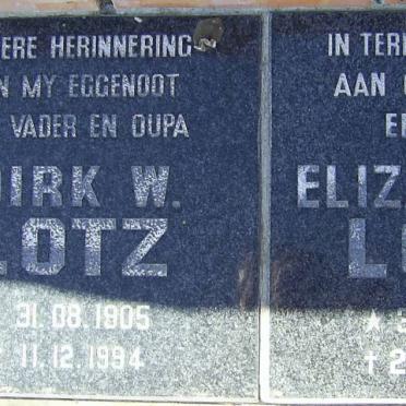 LOTZ Dirk W. 1905-1994 &amp; Elizabeth H. 1907-1998