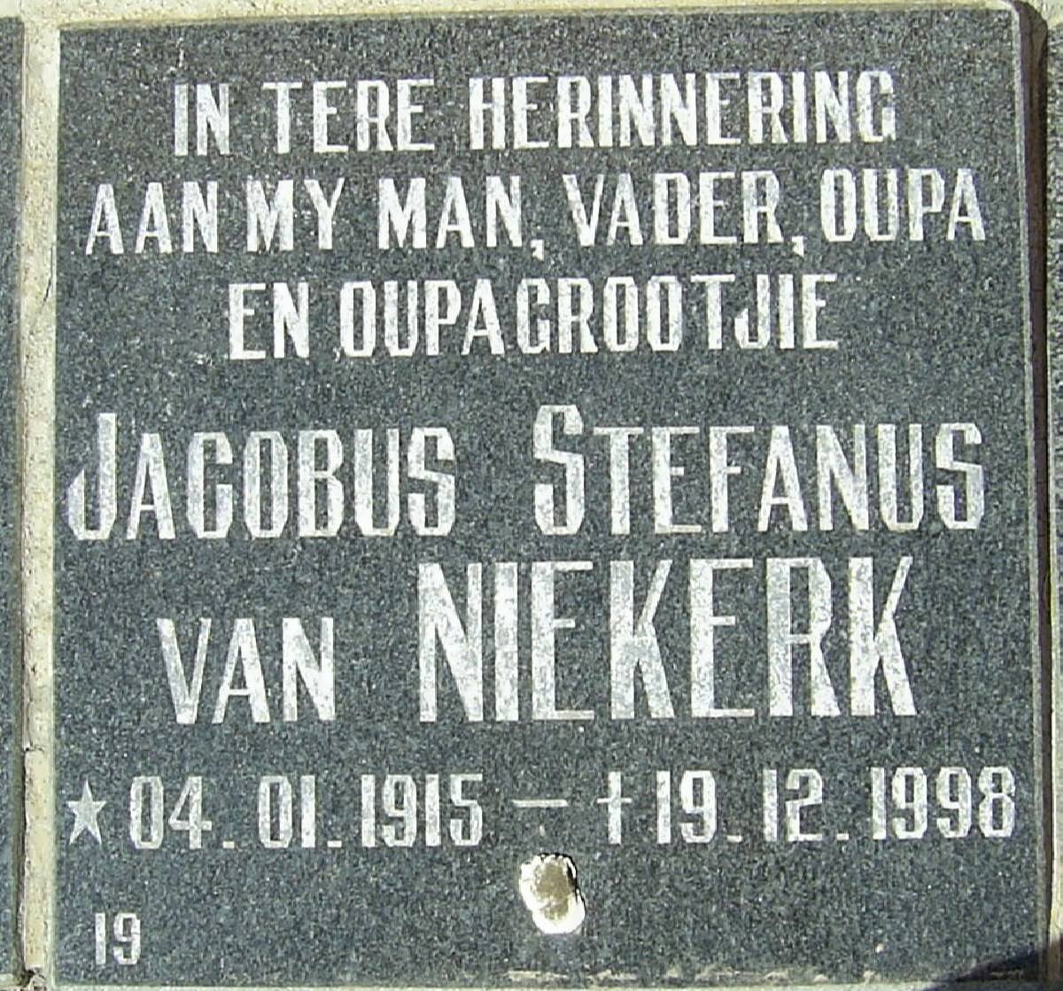 NIEKERK Jacobus Stefanus, van 1915-1998
