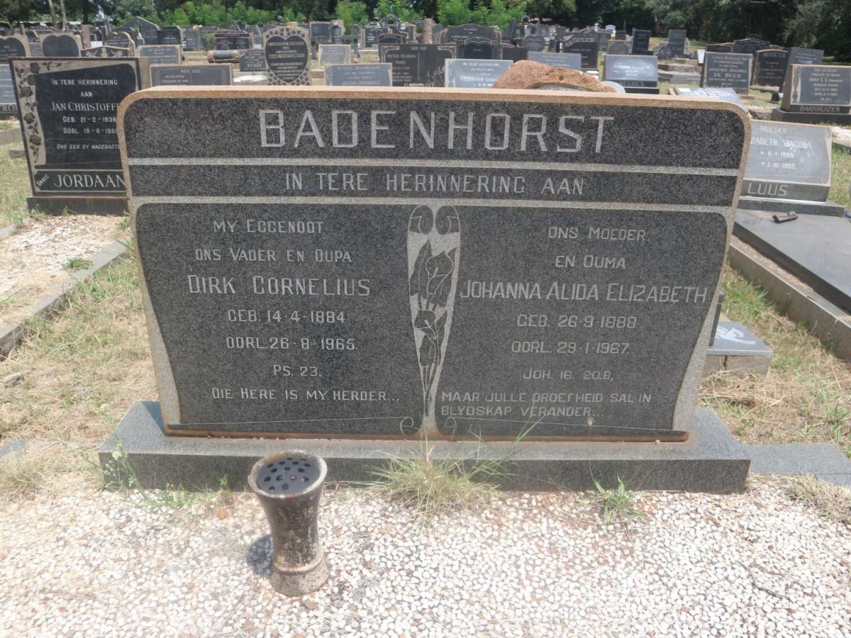 BADENHORST Dirk Cornelius 1884-1965 &amp; Johanna Alida Elizabeth 1888-1967