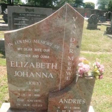 MERWE Andries, van der 1918-2006 &amp; Elizabeth Johanna 1927-1998