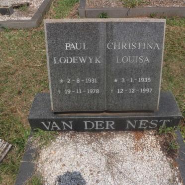 NEST Paul Lodewyk, van der 1931-1978 &amp; Christina Louisa 1935-1997