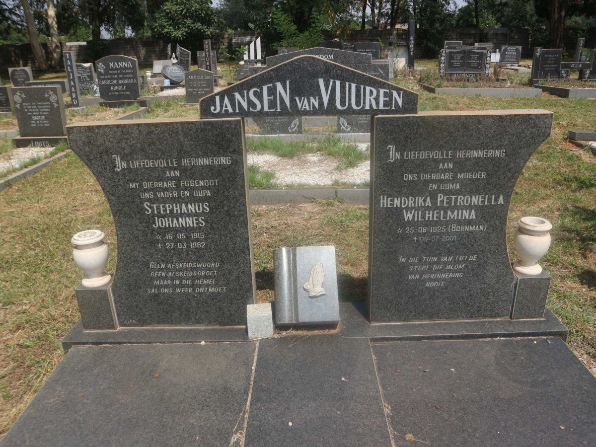 VUUREN Stephanus Johannes, Jansen van 1915-1982 &amp; Hendrika Petronella Wilhelmina BORNMAN 1925-2001