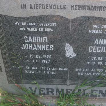 VERMEULEN Gabriël Johannes 1920-1987 &amp; Anna Cecilia 1924-2012