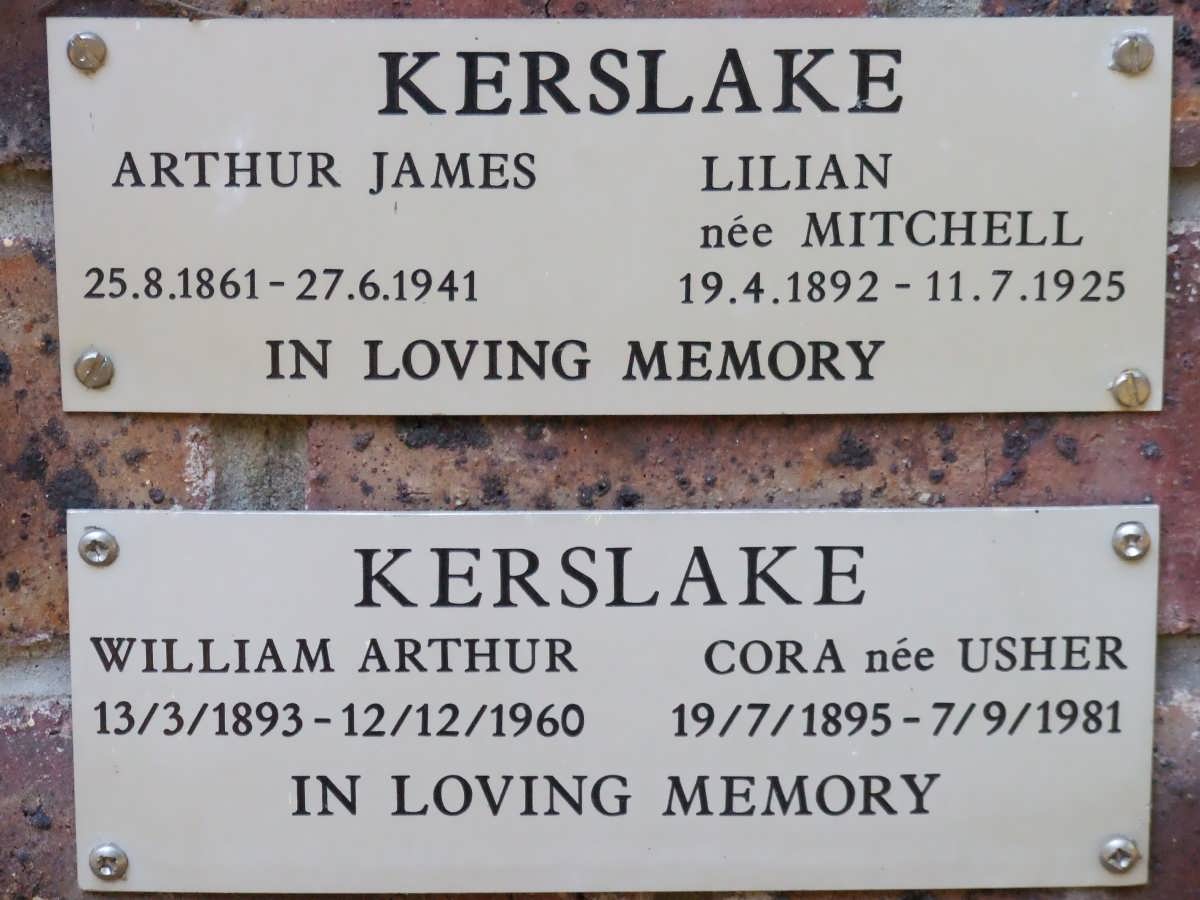 KERSLAKE Arthur James 1861-1941 &amp; Lilian MITCHELL 1892-1925 :: KERSLAKE William Arthur 1893-1960 &amp; Cora USHER 1895-1981