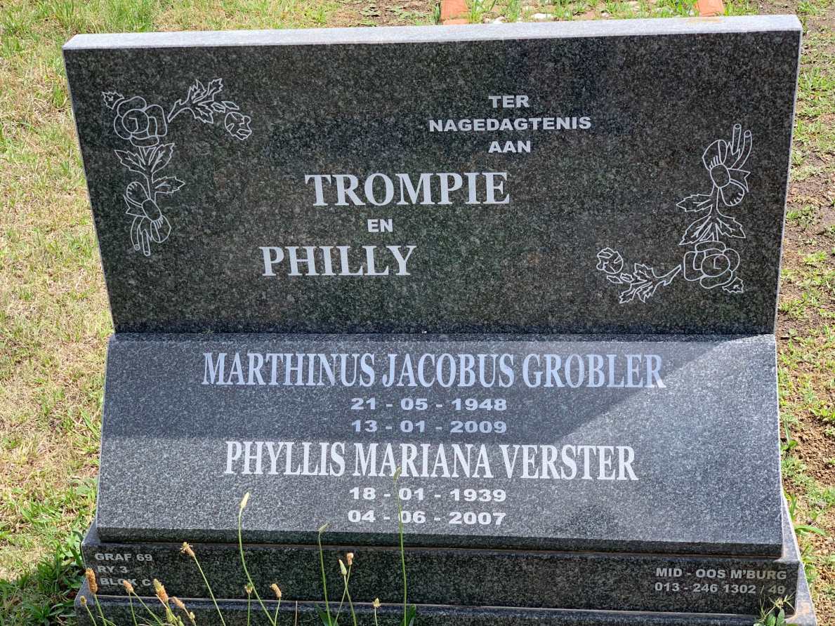 GROBLER Marthinus Jacobus 1948-2009 :: VERSTER Phyllis Mariana 1939-2007