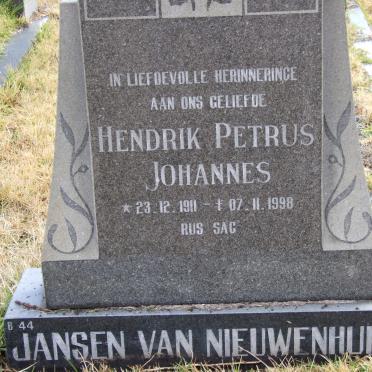 NIEUWENHUIZEN Hendrik Petrus Johannes, Jansen van 1911-1998