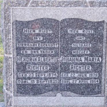 RICHTER Hendrik Albertus 1874-1935 &amp; Johanna Maria 1879-1954