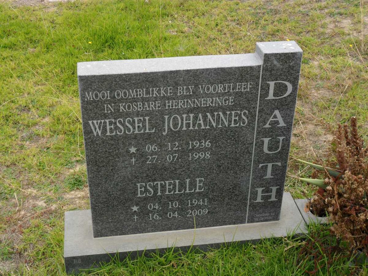 DAUTH Wessel Johannes 1936-1998 &amp; Estelle 1941-2009