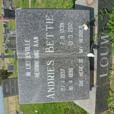 LOUW Andries 1937-1996 &amp; Bettie 1939-2012