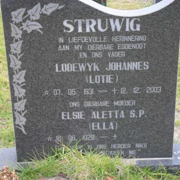 STRUWIG Lodewyk Johannes 1931-2003 &amp; Elise Aletta S.P. 1928-