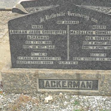 ACKERMAN Adriaan Jacob  Christoffel 1866-1948 &amp; Magdalena Cornelia Aletta COETSER 1869-1962