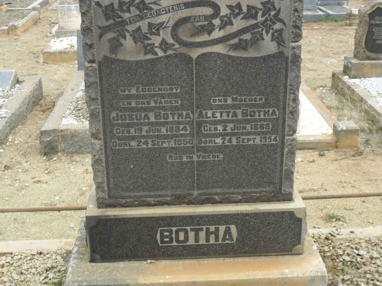 BOTHA Josua 1884-1950 &amp; Aletta 1888-1954