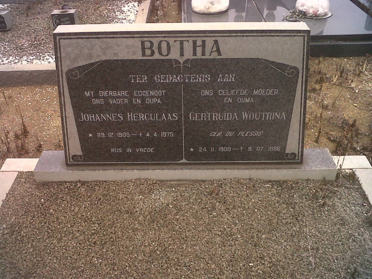 BOTHA Johannes Herculaas 1905-1975 &amp; Gertuida Woutrina DU PLESSIS 1908-1986
