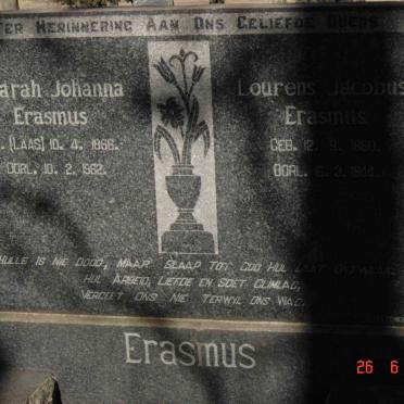 ERASMUS Lourens Jacobus 1860-1944 &amp; Susarah Johanna LAAS 1866-1962