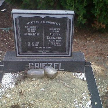 GRIEZEL Gerhardus 1913-1991 &amp; Aletta Catharina DE BRUIN 1924-2001