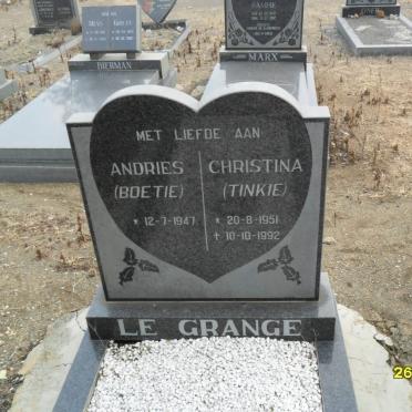 GRANGE Andries, le 1947- &amp; Christina 1951-1992