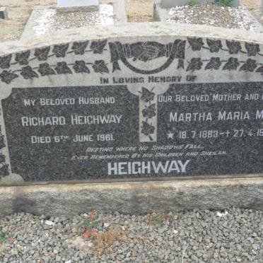 HEIGHWAY Richard -1961 &amp; Martha Maria M.J. 1883-1973