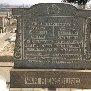 RENSBURG Johannes Willem, Jansen van 1890-1937 &amp; Magdalena Catharina VAN DER WATT 1896-1941