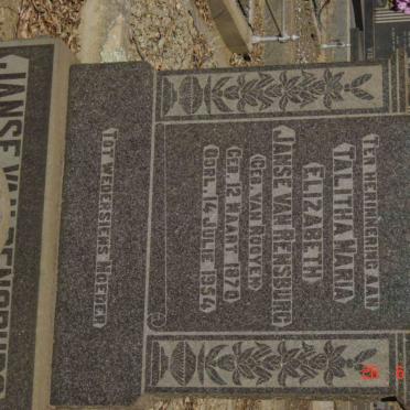 RENSBURG Talitha Maria Elizabeth, Janse van nee VAN ROOYEN 1870-1954