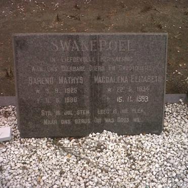 SWANEPOEL Barend Mathys 1925-1986 &amp; Magdalena Elizabeth 1934-1993