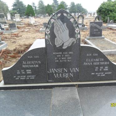 VUUREN Albertus Abraham, Jansen van 1908-1982 &amp; Elizabeth Anna Gertruida 1911-1996