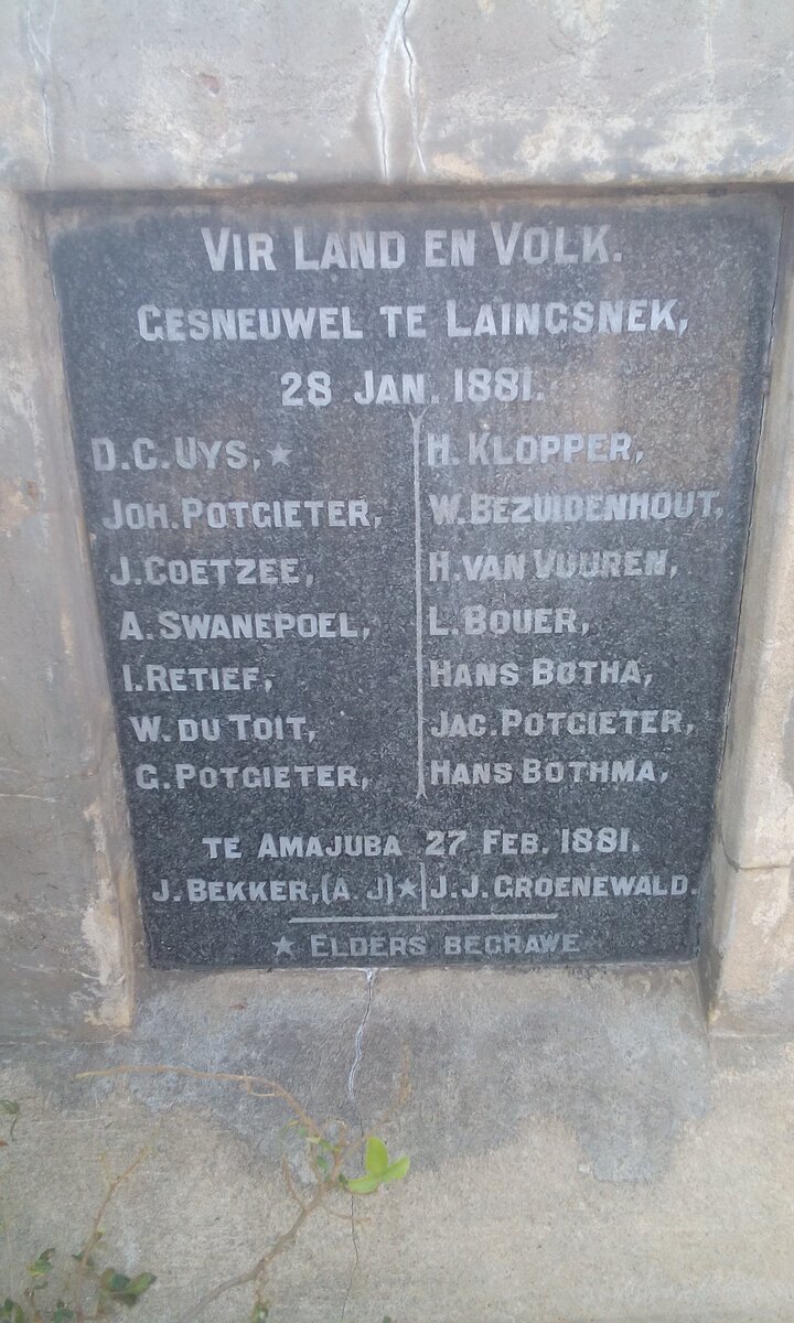 8. Gesneuwel Laingsnek 1881 &amp; Amajuba 1881