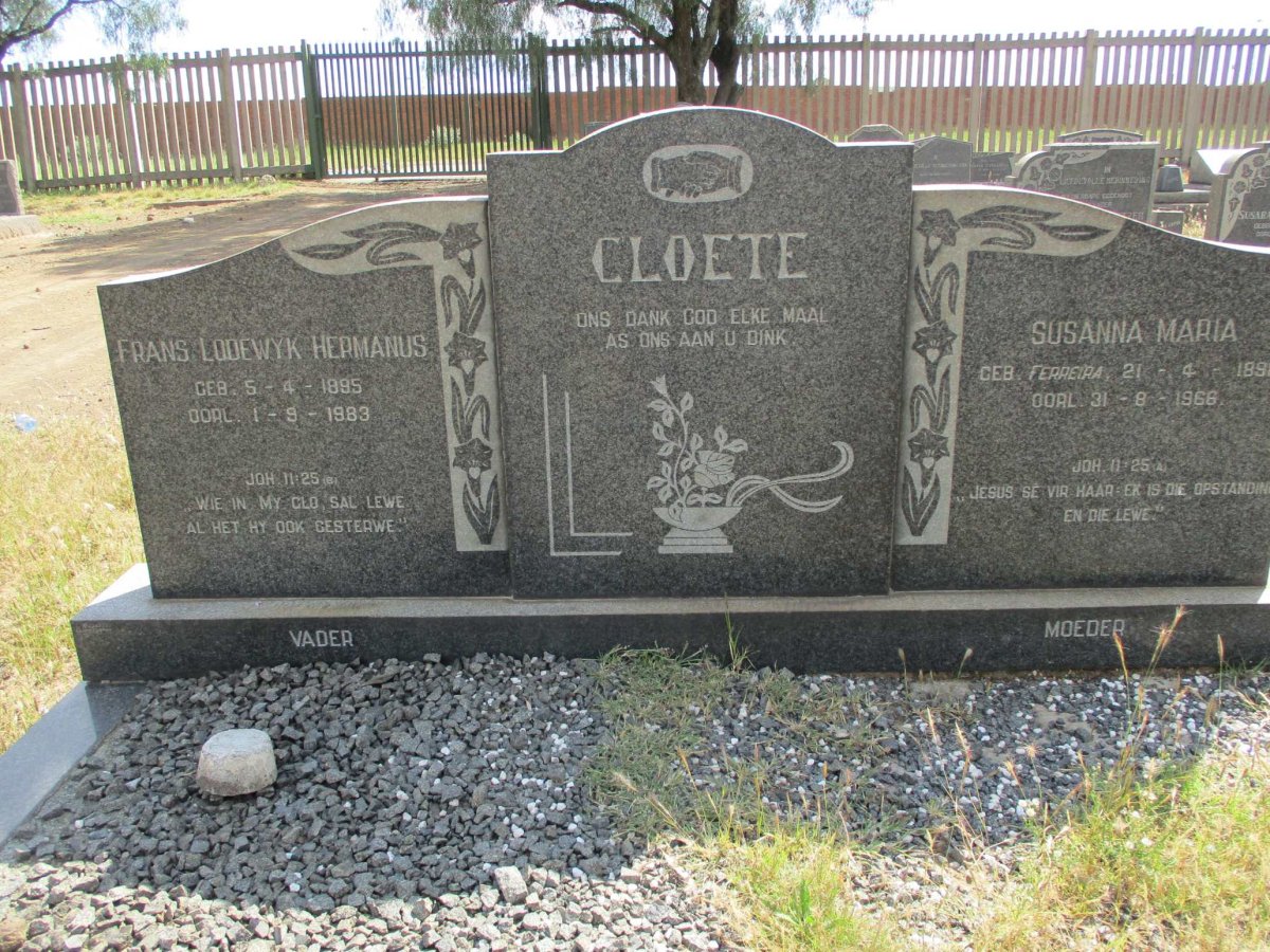 CLOETE Frans Lodewyk Hermanus 1895-1983 & Susanna Maria FERREIRA 1898-1966