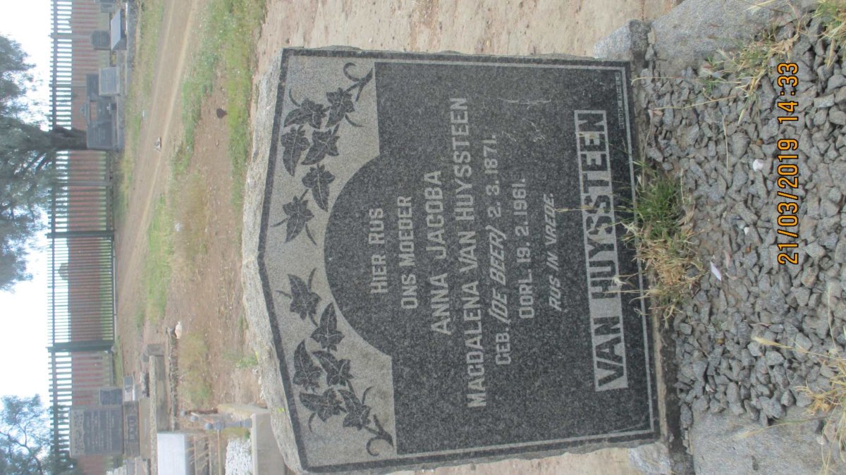 HUYSSTEEN Anna Jacoba Magdalena, van nee DE BEER 1871-1961