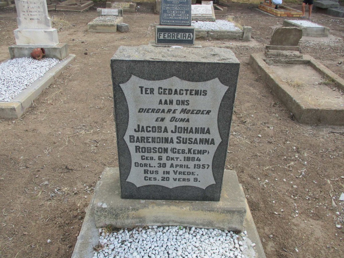 ROBSON Jacoba Johanna Barendina Susanna nee KEMP 1884-1957