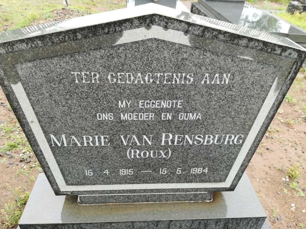 RENSBURG Marie, van nee ROUX 1915-1984
