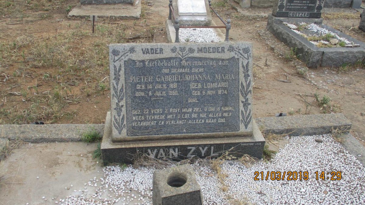 ZYL Pieter Gabriel, van 1881-1950 & Johanna Maria LOMBARD 1874-