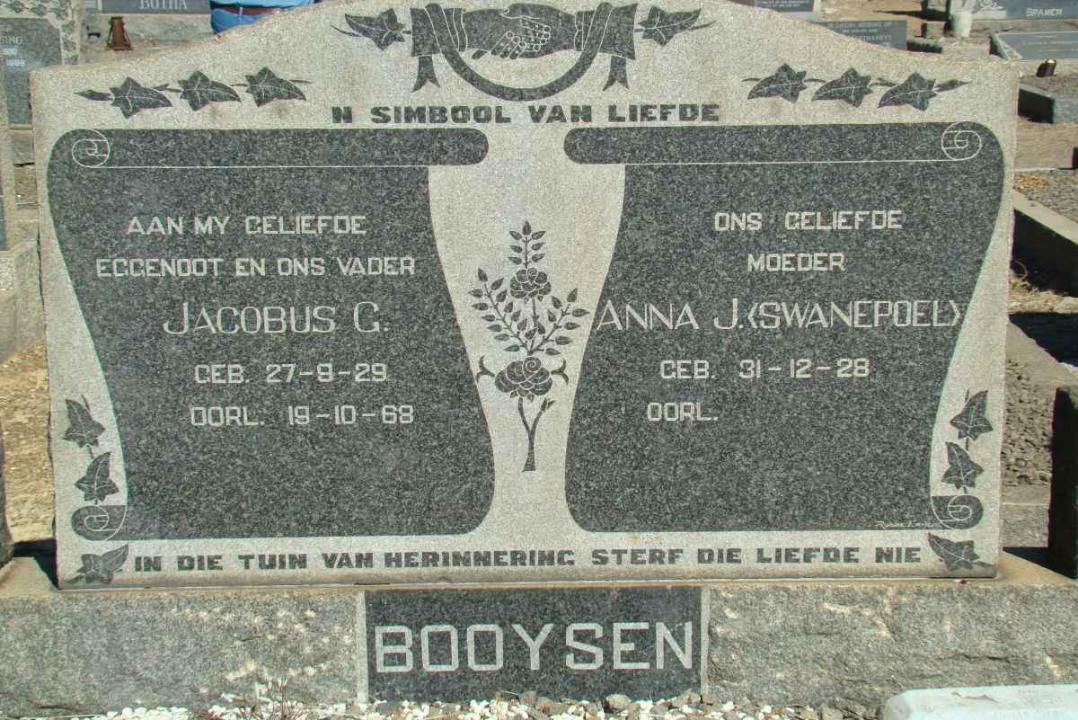 BOOYSEN Jacobus G. 1929-1968 &amp; Anna J. SWANEPOEL 1928-