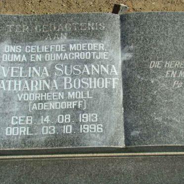 BOSHOFF Evelina Susanna Catharina voorheen MOLL nee ADENDORFF 1913-1996