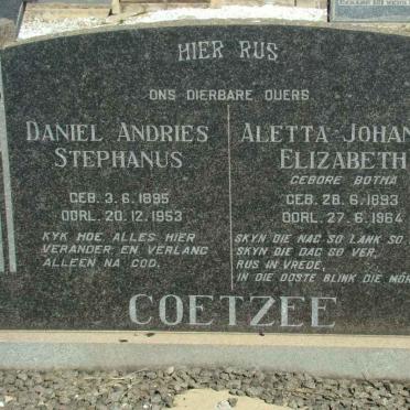 COETZEE Daniel Andries Stephanus 1895-1953 &amp; Aletta Johanna BOTHA 1893-1964